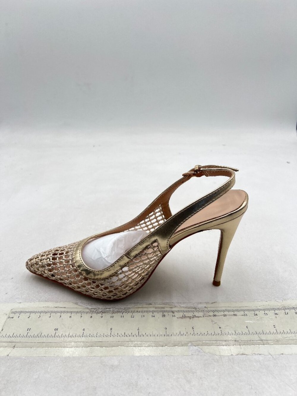 XYD Gold Caged Pointed Toe High Heel Pumps Slingback Sandals Chic Party Shoes